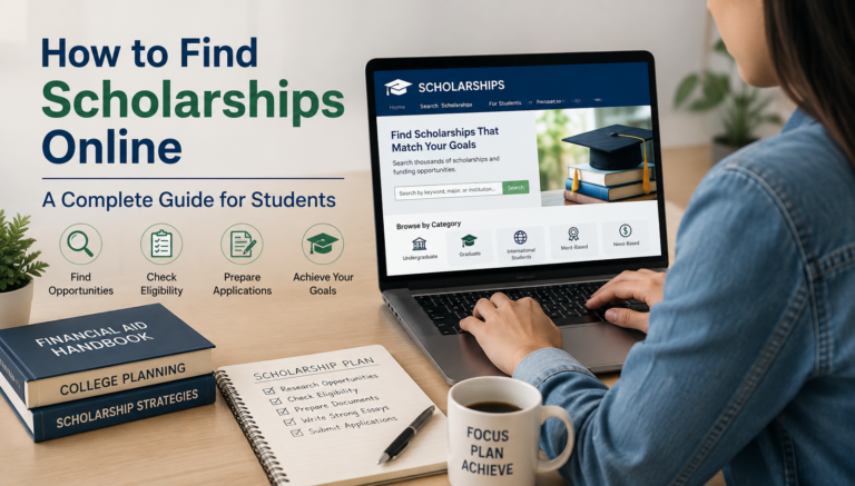 Student searching for scholarships online