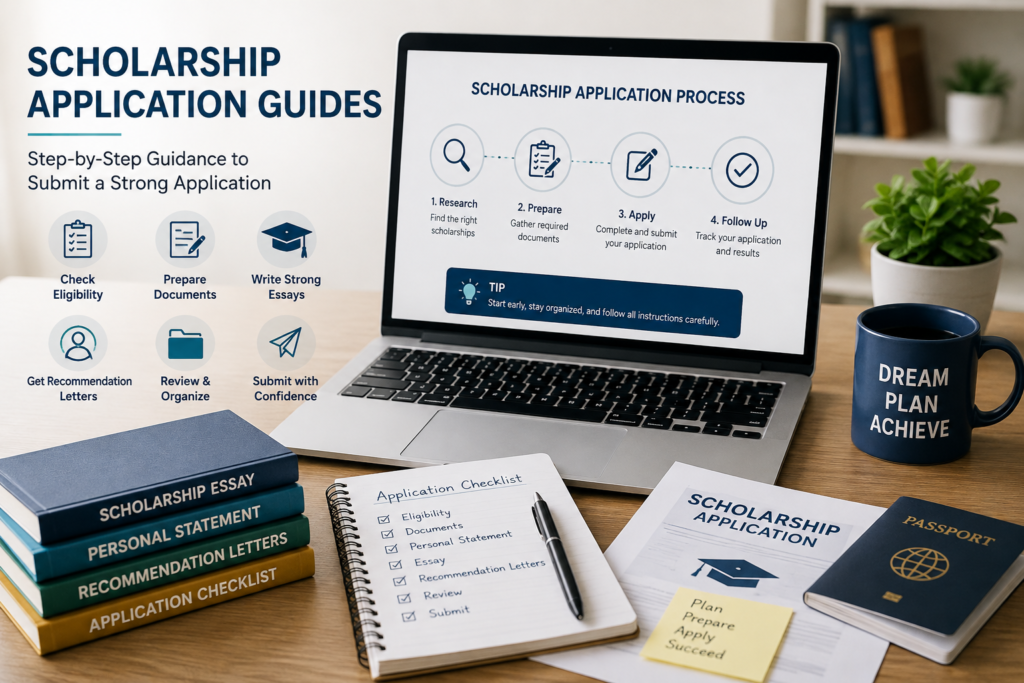Learn how to apply for scholarships, prepare documents, write personal statements and essays, meet requirements, and submit stronger applications.