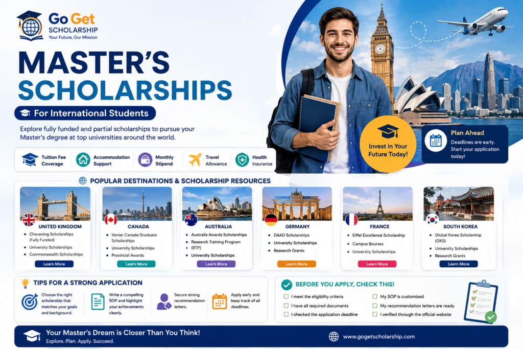 Master's scholarships for international students and study abroad opportunities