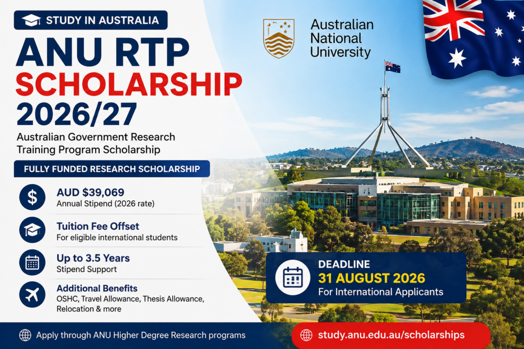 ANU RTP Scholarship 2026/27 in Australia