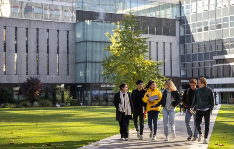 International students walking through Imperial College London's South Kensington campus in London.