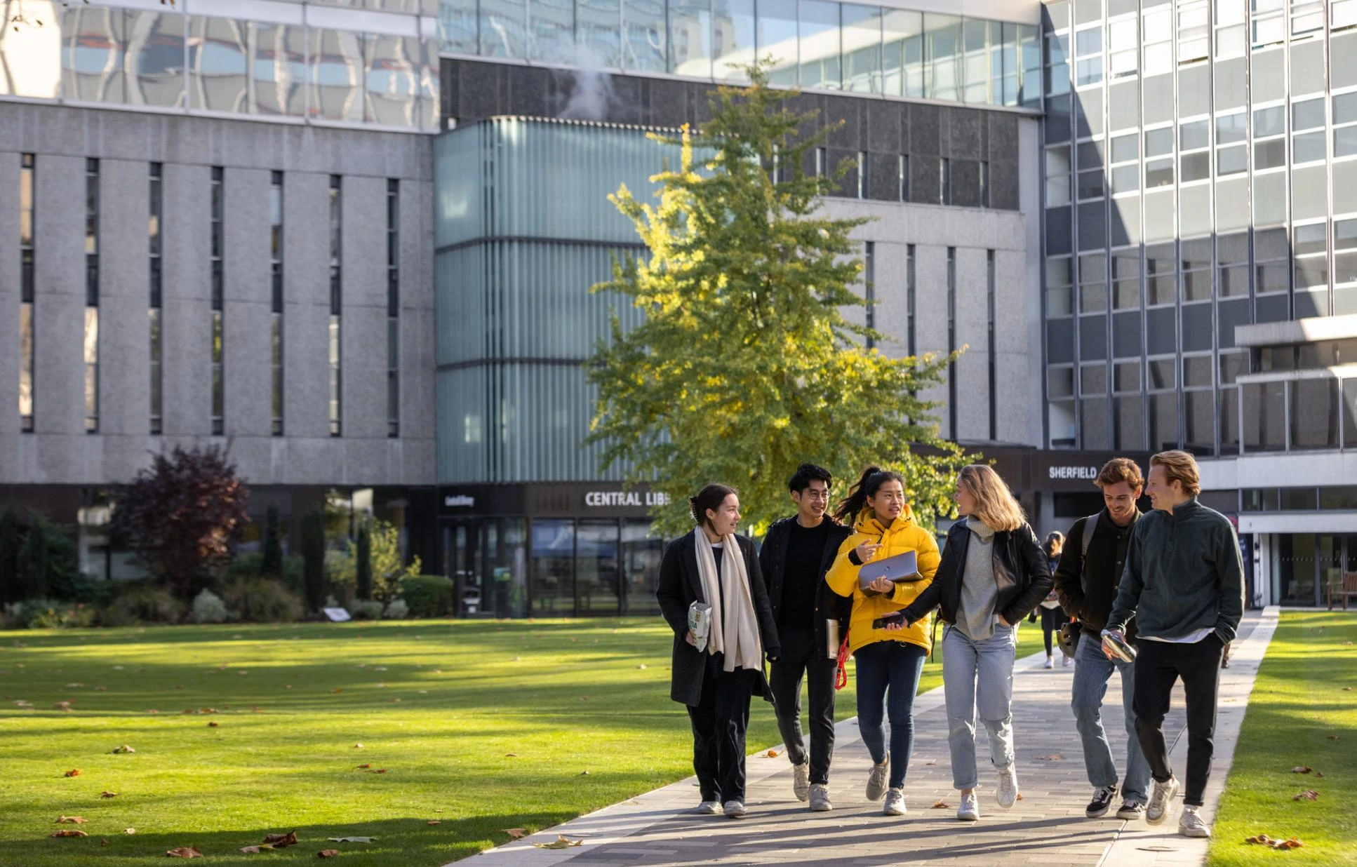 International students walking through Imperial College London's South Kensington campus in London.
